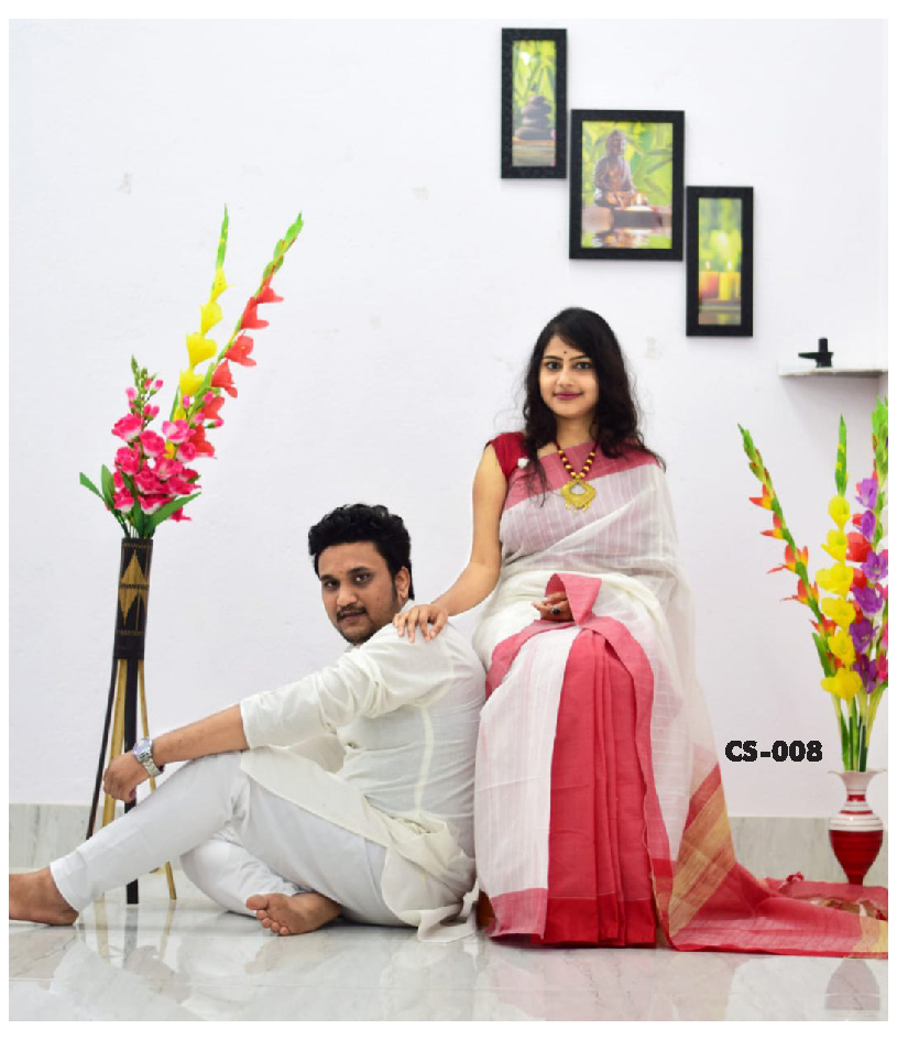 Half Silk Saree and Cotton Punjabi For Combo Couple Dress